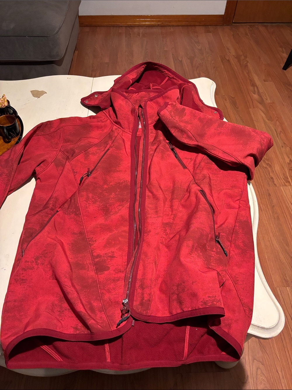 Women Red Hooded Softshell Jacket - Casual Outdoor Coat